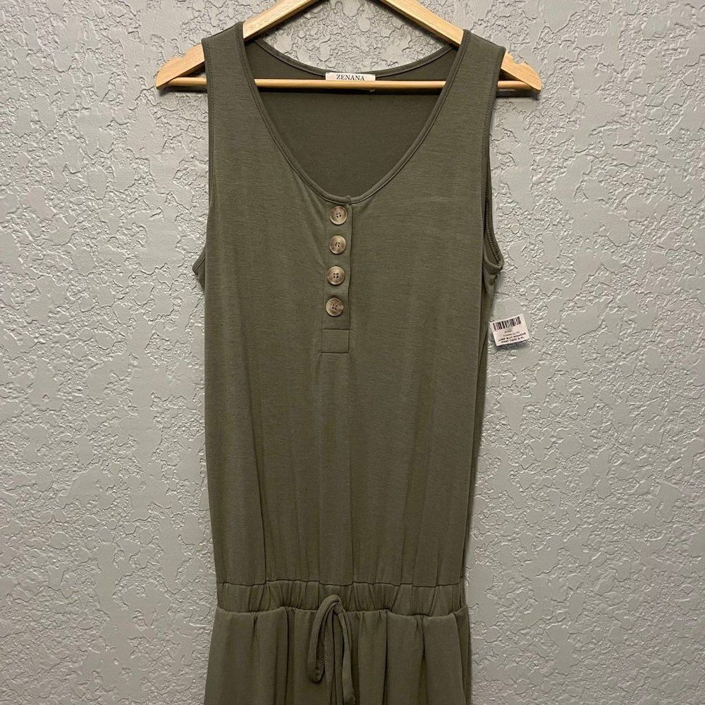 Sleeveless Button Up Scoop Neck Tapered Leg Knit Jogger Jumpsuit - Picture 3 of 11